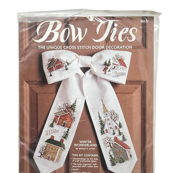 Cross Stitch "BOW TIES" Door Decoration Kit 11" x 17" Made in USA - Picture 3 of 5